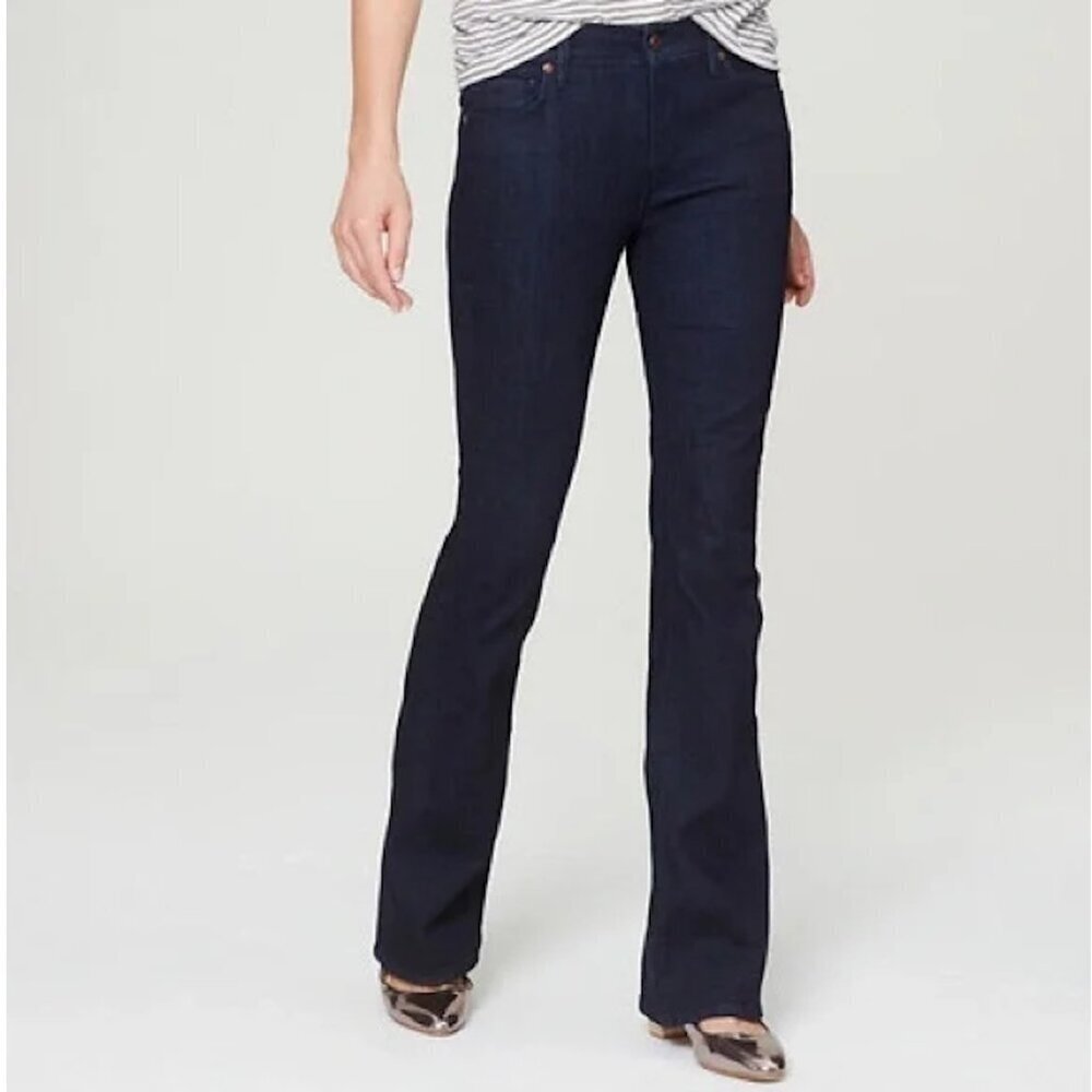 Ann Taylor Loft Curvy Flare Dark Blue Denim Jeans Size 28